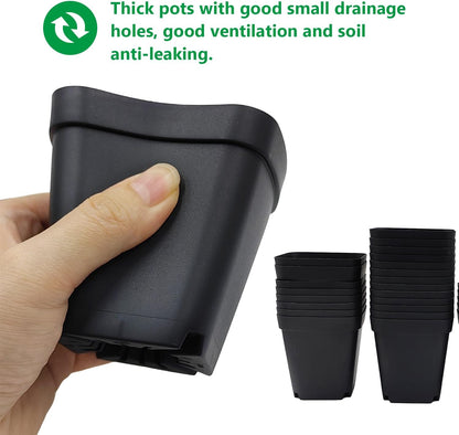 Square Nursery Pots 3" 120Pcs Deep Succulent Plastic Pots Small Flower Planter Seeds Starter Germination Pots with Drainage (Black,2.7Inches,120Pcs)