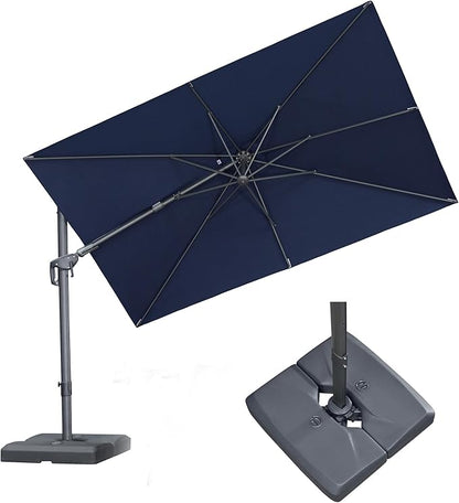 PURPLE LEAF 10' X 6.5' Swivel Outdoor Patio Aluminum Umbrella with Base Left-right Tilting Cantilever Offset Umbrella with UV Resistant Heavy Duty Fabric for Deck Pool Patio Backyard, Ocean Slate