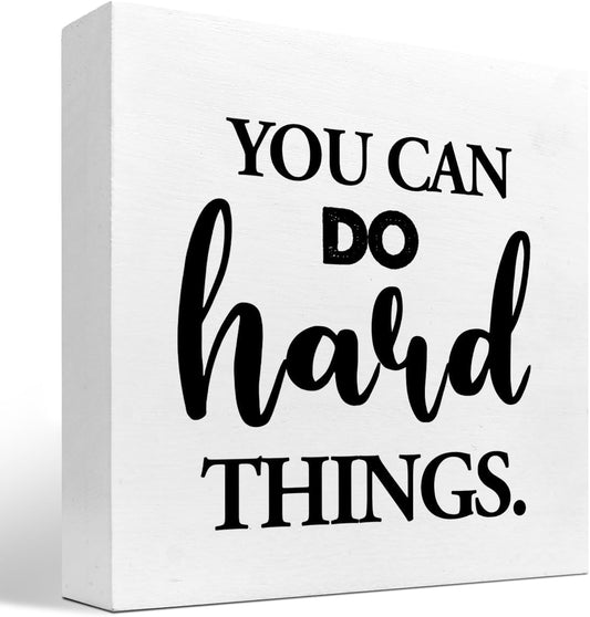 z-crange You Can Do Hard Things Wood Block Sign Desk Decor,Rustic Inspirational Wooden Box Plaque Sign Desk Decor for Home Office Shelf Table Decor Decorations