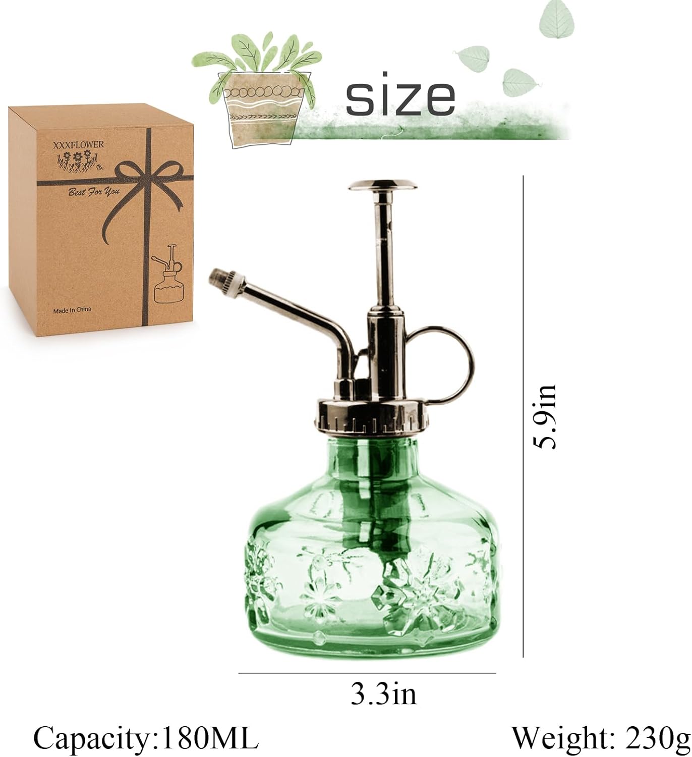 XXXFLOWER Glass Plant Mister Spray Bottle for Indoor Plant Spritzer Succulent Watering Bottle