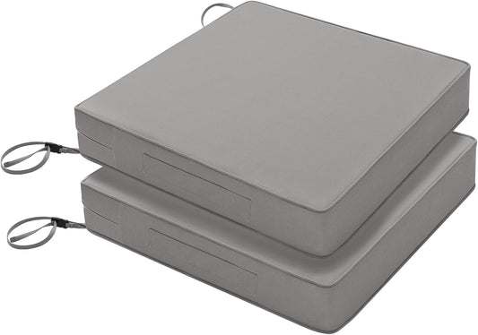 Favoyard Patio Chair Cushions 18 x 18 x 3 Inch Waterproof Outdoor Seat Cushions for Patio Furniture 3-Year Color Fastness Garden Sofa Couch Chair Pads with Handle & Adjustable Straps Set of 2, Grey