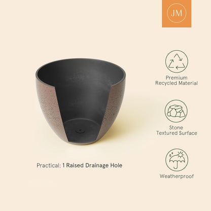 LA JOLIE MUSE 14.2/11.3/8.6 Inch Large Planters,Indoor/Outdoor Round Planters Set of 3,New Iron Plant Container with Drain Holes,Tree Flower Plant Pots for Patio and Deck