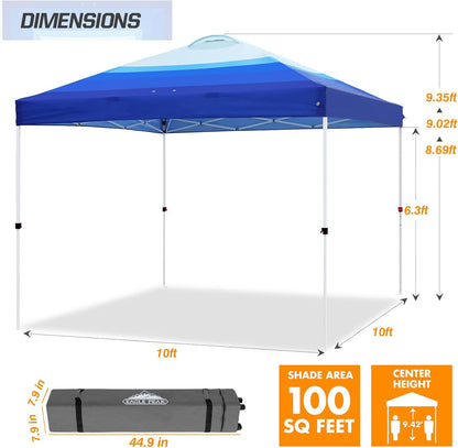 EAGLE PEAK Pop Up Canopy Tent with Wheeled Carry Bag, 8 Stakes, 4 Ropes, 4 Weight Bags, Easy Set Up Tent Canopy, 10x10 ft, 100sqft of Shade, Blue Fade Stripe