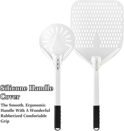 14 Inch + 7 Inch Perforated Pizza Peel Set, Pizza Turning Peel with Metal Handle, Pizza Spatula Paddle for Homemade Pizza Oven Accessories