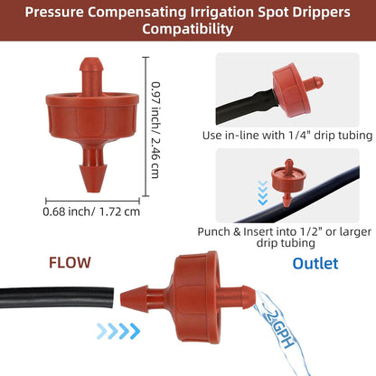 60PCS 2 GPH Pressure Compensating Drip Irrigation Spot Watering Drippers/Emitters, Self-Cleaning Constant Flow Drip Irrigation Emitters Heads Irrigation Drippers Parts for Drip Irrigation System