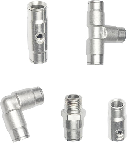 3/8" Brass Slip Connectors Kit for High Pressure Misting System – 5-Piece Brass Misting Nozzle Connectors (Straight, Elbow, Tee, 1/4" Male Lock, End) – 1500 psi