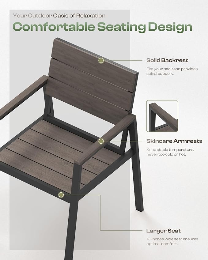 HDPS Outdoor Patio Dining Chairs Set of 2, 350LBS Capacity Aluminum Patio Dining Chairs with Armrests, Weather-Resistant for Lawn, Garden, Yard, Poolside and Indoor Use, Charcoal