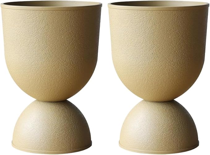 Lookat Modern Hourglass Planter, Indoor Decorative Plastic Plant Container, Textured Metal Look, Contemporary Home Garden Pot (GLOD, CUP001)