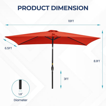 SUNVIVI OUTDOOR Patio Umbrella, 6.5' x 10' Rectangular Patio Umbrella, Metal Pole Square Outdoor Umbrella with Crank and Push Button Tilt, 6 Steel Ribs, Polyester Canopy