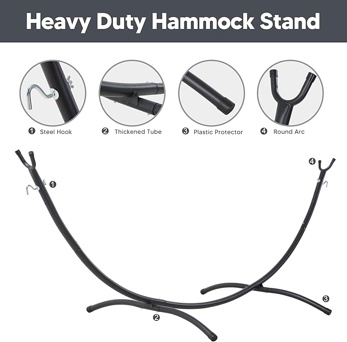 SUNCREAT Portable Outdoor Hammock with Stand Included, Double Hammock with Tassel for Outside, Dark Gray