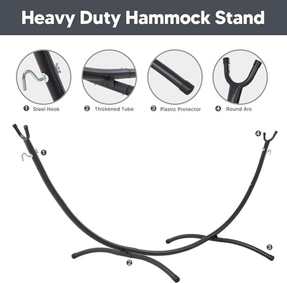 SUNCREAT Portable Outdoor Hammock with Stand Included, Double Hammock with Tassel for Outside, Dark Gray