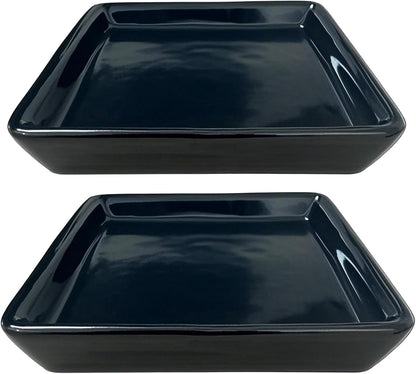 Square Plant Saucer 8 Inch 2 Pack，Plant Trays for Pots, Black Ceramic Plant Saucers for Indoors Outdoors, Plant Drip Tray 4 6 8 10 12 14 Inch
