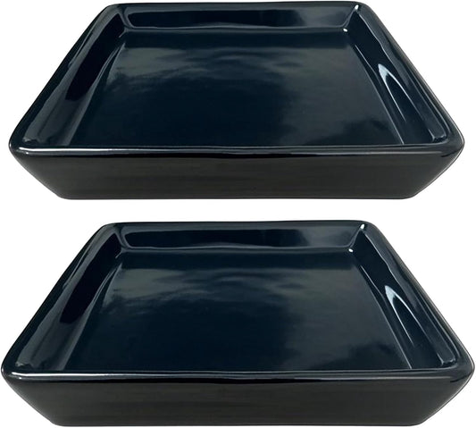 Square Plant Saucer 8 Inch 2 Pack，Plant Trays for Pots, Black Ceramic Plant Saucers for Indoors Outdoors, Plant Drip Tray 4 6 8 10 12 14 Inch