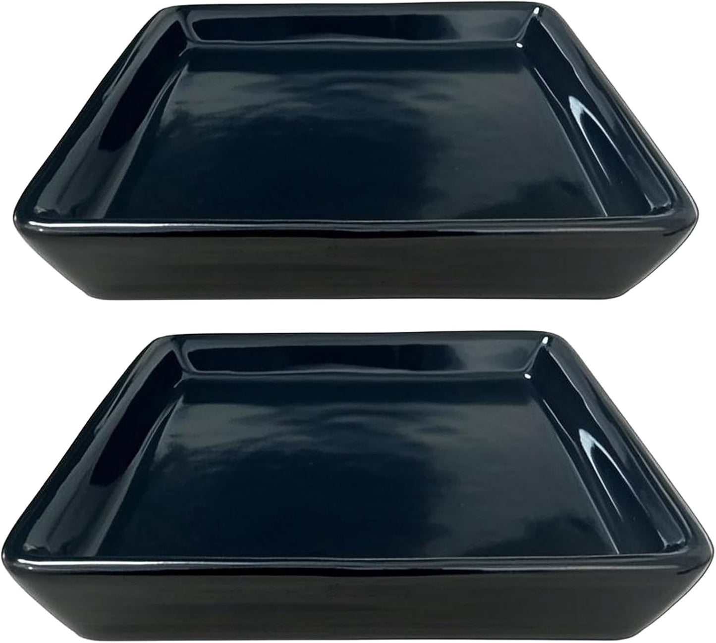 Square Plant Saucer 6 Inch 2 Pack，Plant Trays for Pots, Black Ceramic Plant Saucers for Indoors Outdoors, Plant Drip Tray 4 6 8 10 12 14 Inch