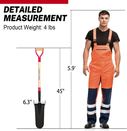 Drain Spade Shovel, Garden Drain Spade, Trenching Shovel, Woode D-Handle, Steel Y-Grip, 45 Inch Spade for Digging Transplanting & Edging (Red)