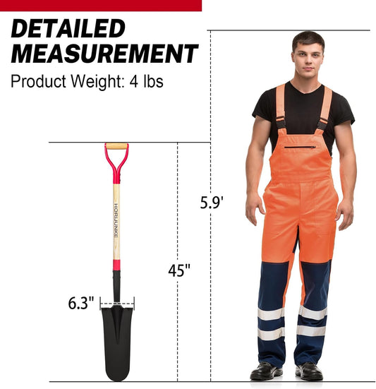 Drain Spade Shovel, Garden Drain Spade, Trenching Shovel, Woode D-Handle, Steel Y-Grip, 45 Inch Spade for Digging Transplanting & Edging (Red)