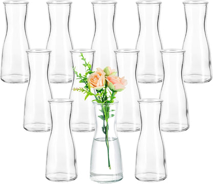 Hewory Glass Bud Vases for Centerpieces - Clear Small Flower Vase Set of 12, Modern Minimalist Cute Mini Decorative Bulk Vases for Wedding Bridal Shower Birthday Party Events Dining Room Table Decor