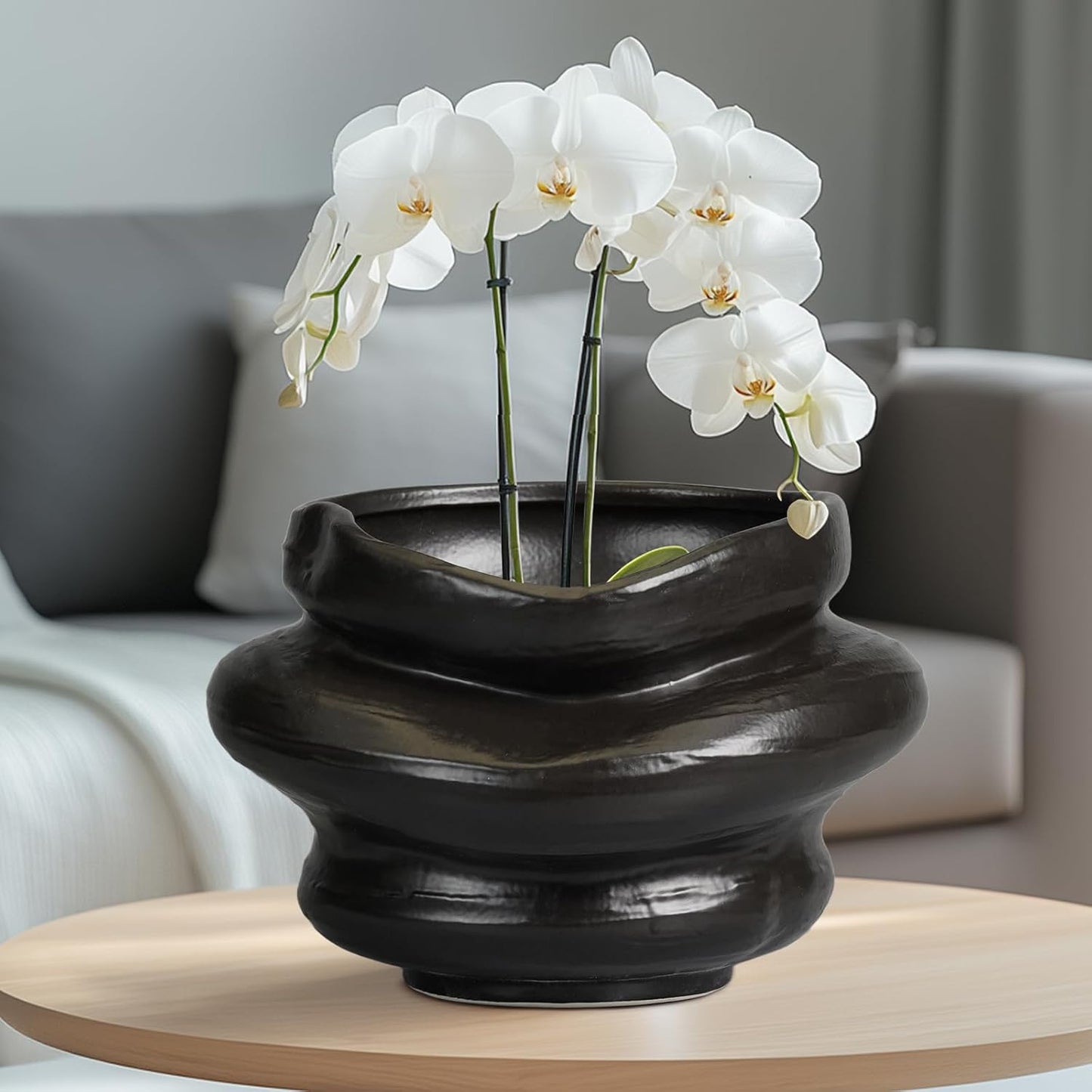 Ceramic Pots for Plants 11 Inch - Bonsai Flower Pots for Indoor Plants with Drainage Hole, Decorative Outdoor Pot for Plant, Gift for Men Women, Black