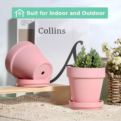 vensovo 6 Inch Peach Pink Terracotta & Clay Pots for Plant with Saucer - 4 Pack Medium Terra Cotta Planter with Drainage Hole, Flowerpot for Indoor Outdoor Plants, Crafts, Wedding Favor