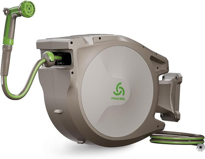 PINWHEEL 5/8in 75FT Retractable Garden Hose Reel, Automatic Retractable Hose with 10-Pattern Spray Nozzle, 180° Swivel Bracket, 3-Layer PVC Durable Water Hose for Yard Lawn Care