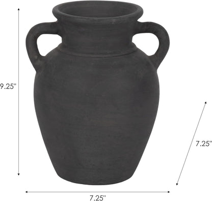 Sagebrook Home Black Boho Terracotta Vase - Amphora-Style Decorative Flower Holder for Home, Office & Living Room - 9" Black