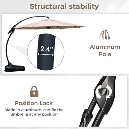 Grand patio 12 FT Patio Cantilever Umbrella Outdoor Large Round Aluminum Offset Umbrella Base Included for Deck Yard (Champagne, 12 FT)