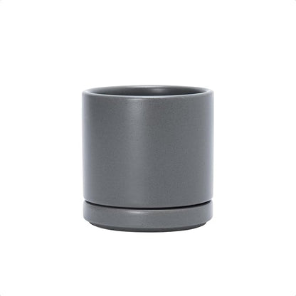 D'vine Dev 3.5 Inch Ceramic Planter Pot with Drainage Hole and Saucer, Indoor Cylinder Round Planter Pot, Speckled Grey, 94-O-A-3