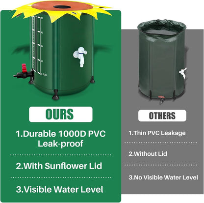 100 Gallon Collapsible Rain Barrel, Rain Water Collection Barrel with 1000D Oxford Cloth, Portable Rainwater Collection System with Spigot and Overflow Kit