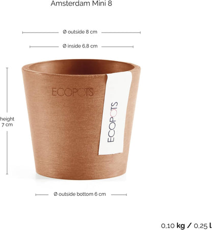 Ecopots Amsterdam Mini Durable Modern Round Recycled-Based Composite Flower Pot Planter, Terracotta Color, 3"