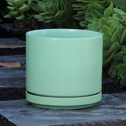 Ceramic Mid Modern Planter Pots with Detached Saucer - Indoor/Outdoor Plant Pots with Drainage Hole