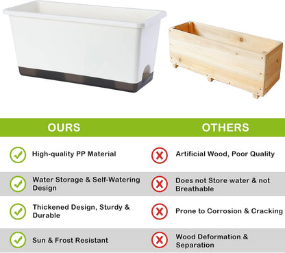 Window Box Planter 6 Pcs, 17 Inches Rectangle Flower Pots with Drainage Holes and Trays, Vegetable Planters for Windowsill Patio Garden Balcony Home Porch Yard Indoor Outdoor (Grey, 17*7.4*7.8 inch)