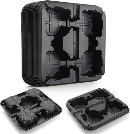 4 Cell Round Nursery Pot Trays for 5-6 Inch Pots, Thickened Sturdy Seedling Pot Shuttle Tray, Durable Nursery Pots Carrying Tray for Holding 5-6 inch Plastic Plant Pots (12.6" Square, 10-Pack)