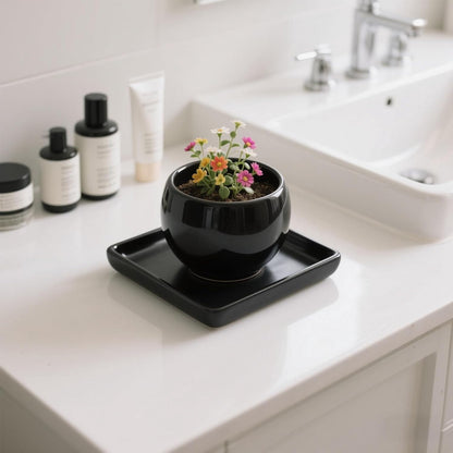 Square Plant Saucer 8 Inch 2 Pack，Plant Trays for Pots, Black Ceramic Plant Saucers for Indoors Outdoors, Plant Drip Tray 4 6 8 10 12 14 Inch