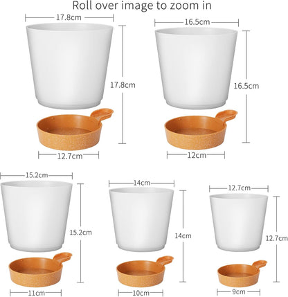 GARDIFE Plant Pots 7/6.5/6/5.5/5 Inch Self Watering Planters with Drainage Hole, Plastic Flower Pots, Nursery Planting Pot for All House Plants, African Violet, Flowers, and Cactus,White
