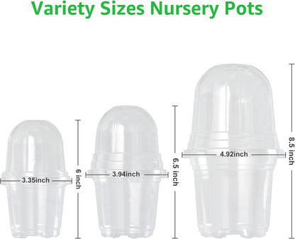 Bonviee 36 Packs 3.5/4/5 Inch Clear Nursery Pots with Humidity Domes, Variety Sizes Seed Starting Pots with Drainage Holes, Transparent Garden Containers for Succulents, Flowers and Cactus-Clear