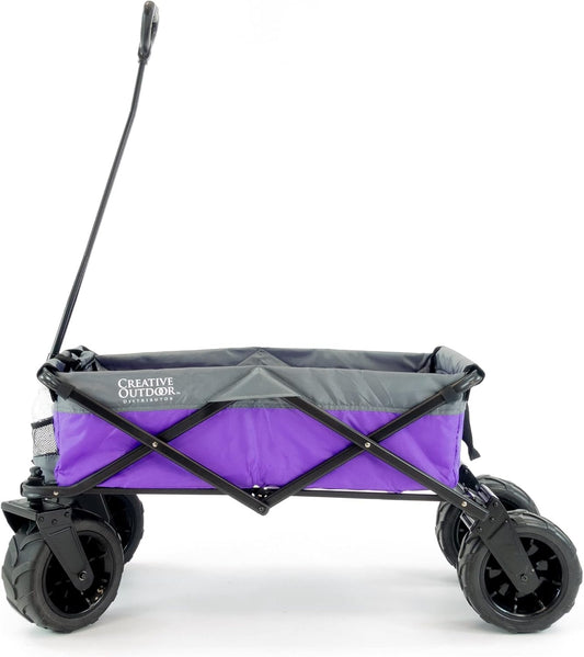 Creative Outdoor Push Pull Collapsible Stroller Wagon, 200lbs Weight Capacity, Beach Hauler XXL All-Terrain Portable Folding Cart, Giant 10" Wheels, Park, Garden & Tailgate (Gray/Purple)