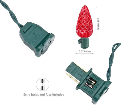 Brizled Upgraded Faceted C5 LED Red Christmas Lights, 100 LED 33ft Christmas tree Lights, 120V UL Certified Christmas Lights Set Connectable for Xmas Patio Party Roof Holiday Indoor Outdoor Decoration