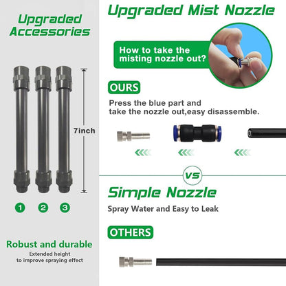 UR Forest Updated Standing Misting Cooling System 26FT Misting Line + 4 Brass Misting Nozzles,4 Height Option, Stand Mister Hose for Outside Outdoor Patio, Pet Cooling, Kids Water Playing