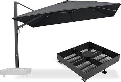 PURPLE LEAF 12' X 9' Rectangle Patio Umbrella with Base Included Large Outdoor Aluminum Offset Umbrella with 360-degree Rotation Cantilever Umbrella for Garden Deck Backyard Pool Grey