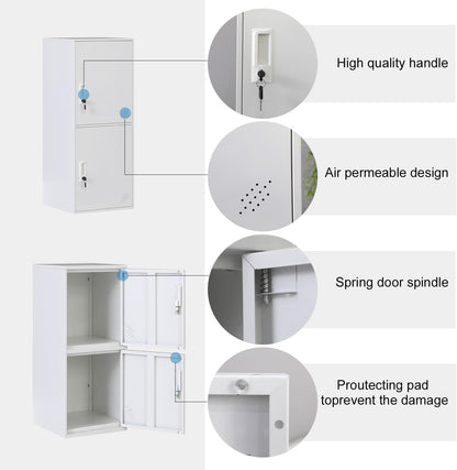 2 Door Metal Vertical Storage Locker for School, Office, Home,Gym,Stackable Steel Storage Cabinet with Lock,Anti-Falling Device. (2 Door, White)
