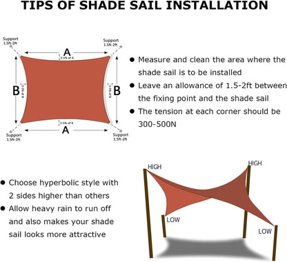 KANAGAWA 14'X15' Rust Red Custom Size Sun Shade Sail Rectangle UV Block Canopy Cover for Patio Backyard Lawn Garden Outdoor (Customized Available)