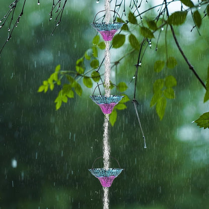 10FT Rain Chains for Outside, Rain Gutter Chain with 12 Flower Cups, Adjustable Rainwater Catcher Chain for Eaves Drainage, Replacement for Downspout