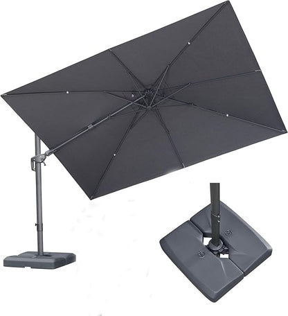 PURPLE LEAF 11' X 8' Swivel Outdoor Patio Aluminum Umbrella with Base Left-right Tilting Cantilever Offset Umbrella with UV Resistant Heavy Duty Fabric for Deck Pool Patio Backyard, Graphite Grey
