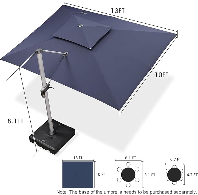 PURPLE LEAF 10' X 13' Patio Umbrella Outdoor Rectangle Umbrella Large Cantilever Umbrella Windproof Offset Heavy Duty Sun for Garden Deck Pool Patio, Navy Blue