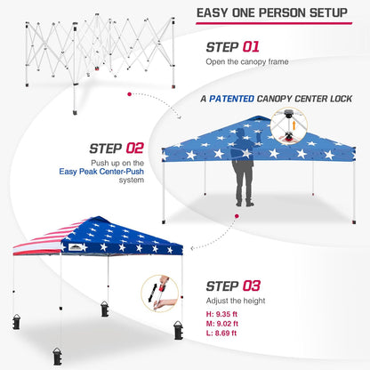 EAGLE PEAK Pop Up Canopy Tent with Wheeled Carry Bag, 8 Stakes, 4 Ropes, 4 Weight Bags, Easy Set Up Tent Canopy, 10x10 ft, 100sqft of Shade, American Flag