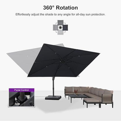 PURPLE LEAF 9' X 11.5' Patio Cantilever Umbrella Outdoor Rectangle Adjustable Offset Umbrellas with 360-degree Rotation and 8 Heavy Duty Metal Ribs for Garden Deck Pool Gray