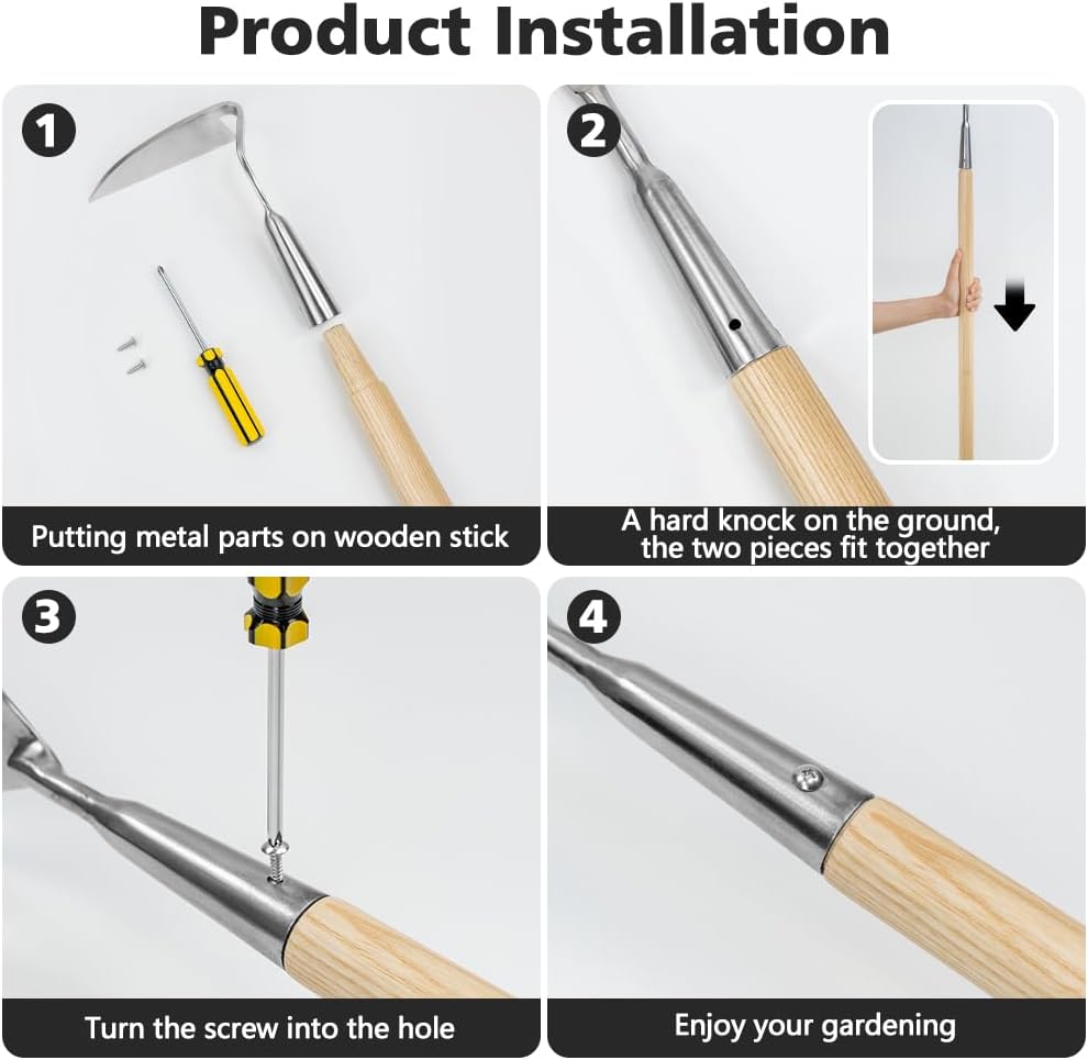 Berry&Bird Japanese Weeding Sickle, Versatile Long Handle Weeding Tool Garden Hoe for Effective Weeding, Cultivating, Soil Loosening & Digging