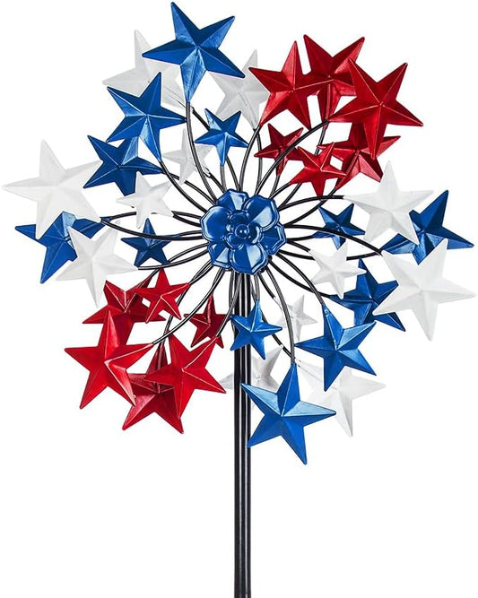 Outdoor Wind Spinner - Patriotic Metal Garden Spinners- Wind Sculptures July 4th Decorations for Garden, Yard 54 * 12.8 Inch