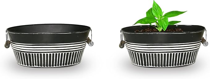 Headwind Vintage Collection 14-Inch Charcoal Oval Galvanized Tub with Handles – Metal Wash Basin Planter - Galvanized Metal Tub for Indoor & Outdoor Use by Robert Allen