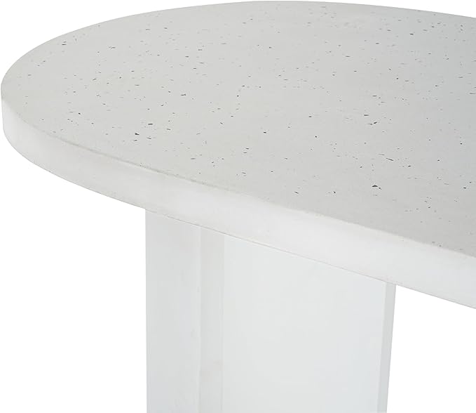 Christopher Knight Home Zigg Durable Concrete Outdoor Dining Set with Stylish Terrazzo Finish, Patio Dining Table with Bench, Oval Outdoor Patio Furniture Set with Pedestal Base, White